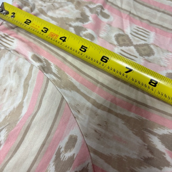 Ruby Rd. women's apparel tunic with a pink, beige, and gray ikat pattern. - Picture 7 of 8